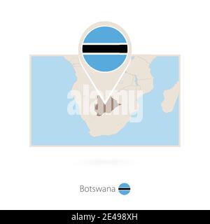 Rectangular map of Botswana with pin icon of Botswana Stock Vector