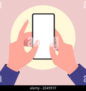 Holding empty screen mobile phone in two hands. Editable smartphone template. Stock Vector