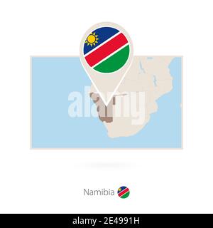 Rectangular map of Namibia with pin icon of Namibia Stock Vector