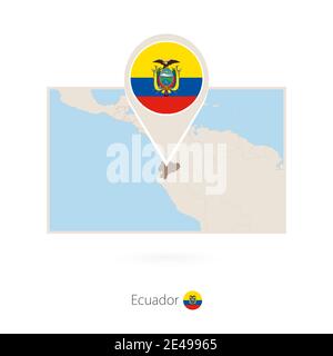 Rectangular map of Ecuador with pin icon of Ecuador Stock Vector