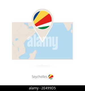 Rectangular map of Seychelles with pin icon of Seychelles Stock Vector