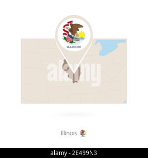 Rectangular map of US state Illinois with pin icon of Illinois Stock Vector