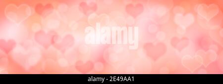 Romantic pink bokeh background with hearts. Backdrop for valentines. Stock Photo