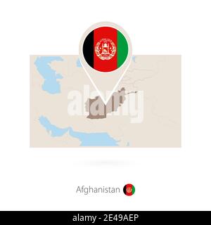 Rectangular map of Afghanistan with pin icon of Afghanistan Stock Vector