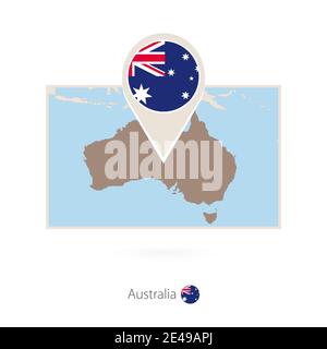Rectangular map of Australia with pin icon of Australia Stock Vector