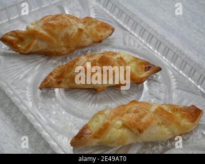 Leaf dough with a sweet cheese filling. Absolutely luxurious snack. Stock Photo