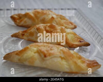 Leaf dough with a sweet cheese filling. Absolutely luxurious snack. Stock Photo