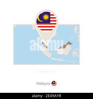 Rectangular map of Malaysia with pin icon of Malaysia Stock Vector