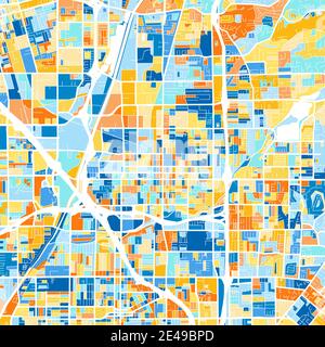 Color art map of  Orange, California, UnitedStates in blues and oranges. The color gradations in Orange   map follow a random pattern. Stock Vector