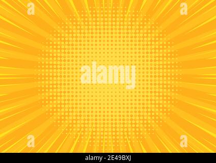 Pop art yellow comics background. Abstract cartoon style halftone zoom banner. Stock Vector