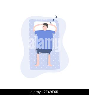 Man is sleeping in his bed cartoon character. Stock Vector