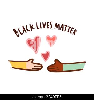 Black lives matter with love, hand drawn symbol. Black and white together handshake concept. Stock Vector