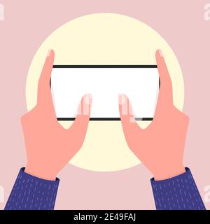 Holding empty screen mobile phone in two hands. Editable smartphone template. Stock Vector