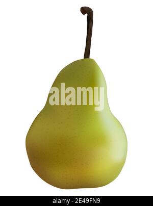 Green realistic pear isolated on white background. Vector fruit illustration. Stock Vector