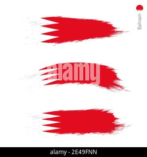 Set of 3 grunge textured flag of Bahrain, three versions of national country flag in brush strokes painted style. Vector flags. Stock Vector