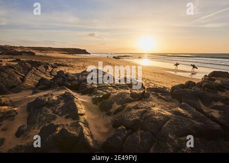 Playa del Castillo beach at sunset, Playa del Aljibe de la Cueva, Fuerteventura, Canary Islands, Spain Stock Photo