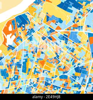 Color art map of  Asuncion, Paraguay, Paraguay in blues and oranges. The color gradations in Asuncion   map follow a random pattern. Stock Vector