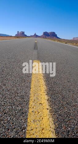 Worm's eye's view of Highway 163 Utah Stock Photo