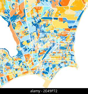 Color art map of  Maceio, Brazil, Brazil in blues and oranges. The color gradations in Maceio   map follow a random pattern. Stock Vector