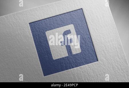 Facebook logo on paper texture illustration Stock Photo