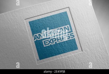 American express logo on paper texture illustration Stock Photo