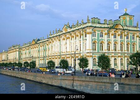 State Hermitage Museum, second-largest art museum in the world along Palace Embankment including former Winter Palace in Saint Petersburg, Russia Stock Photo