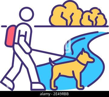 Dog walking RGB color icon Stock Vector