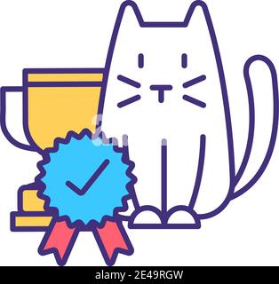 Cat competition winner RGB color icon Stock Vector