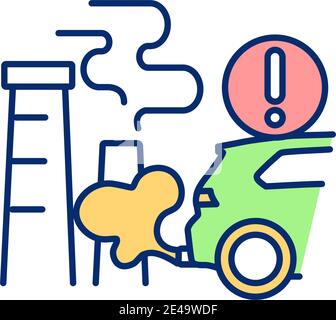 Air pollution from industrial emission RGB color icon Stock Vector