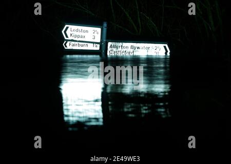 Newton Lane at Fairburn in North Yorkshire during floods caused by  Storm Christoph Stock Photo