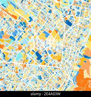 Color art map of  Bogota, Colombia, Colombia in blues and oranges. The color gradations in Bogota   map follow a random pattern. Stock Vector