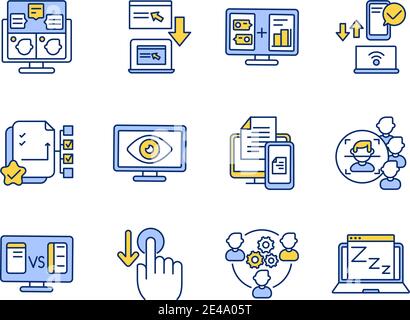 Remote work tools RGB color icons set Stock Vector