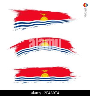 Set of 3 grunge textured flag of Kiribati, three versions of national country flag in brush strokes painted style. Vector flags. Stock Vector