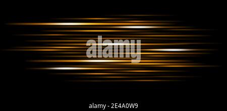 Blurry glowing yellow stripes in motion on a black background. Abstract composition. Stock Photo