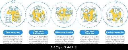 Video game design components vector infographic template Stock Vector