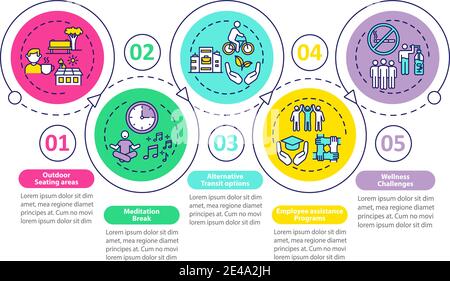 Workspace wellness practices vector infographic template Stock Vector