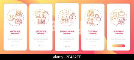 Staff instruction methods onboarding mobile app page screen with concepts Stock Vector