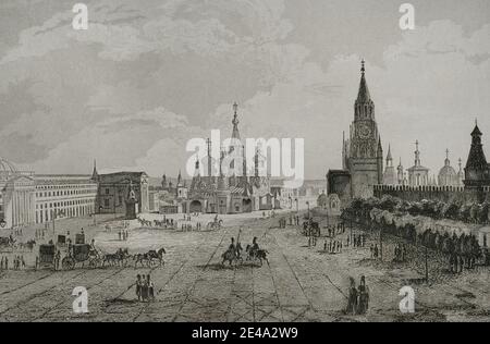 Russia, Moscow. Red Square. Engraving by Lemaitre, Cadolle and Traversier. History of Russia by Jean Marie Chopin (1796-1870). Panorama Universal, Spanish edition, 1839. Stock Photo