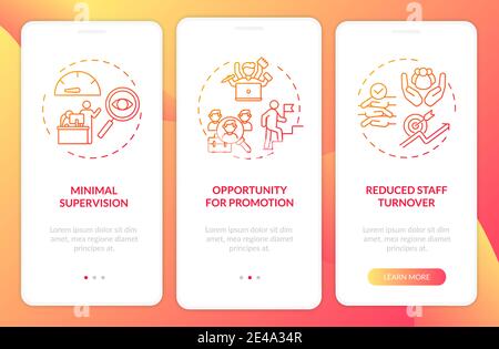 Staff instruction advantages onboarding mobile app page screen with concepts Stock Vector