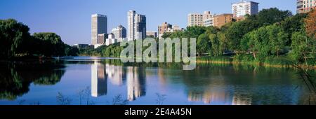 Reflection of skyscrapers on water, Milwaukee, Wisconsin, USA Stock Photo