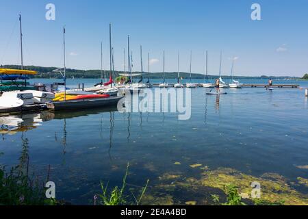 Ratzeburg, lake Ratzeburger See, sailship, SUP, Herzogtum Lauenburg, Schleswig-Holstein, Germany Stock Photo