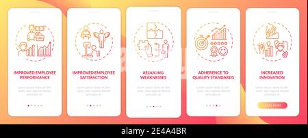 Staff instruction benefits onboarding mobile app page screen with concepts Stock Vector