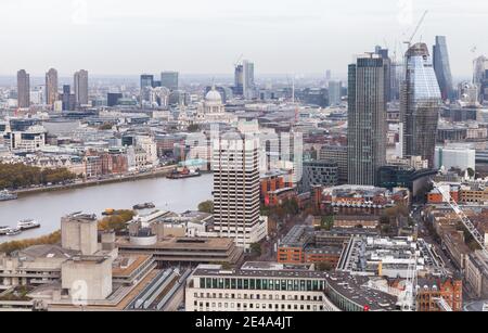 London, United Kingdom - October 31, 2017: South Bank of River Thames, London cityscape, bird eye view Stock Photo