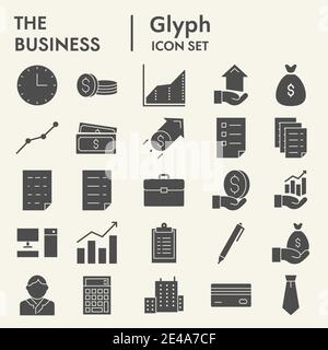 Business glyph icon set, office symbols collection, vector sketches, logo illustrations, managing signs solid pictograms package isolated on white Stock Vector