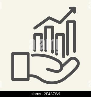 Hand holding graph line icon. Growth chart in palm vector illustration isolated on white. Management outline style design, designed for web and app Stock Vector