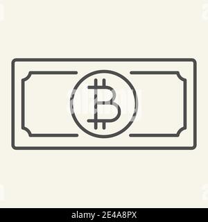 Bitcoin banknote thin line icon. Crypto money vector illustration isolated on white. Paper cryptocurrency outline style design, designed for web and Stock Vector