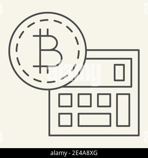 Bitcoin calculator thin line icon. Accounting and crypto coin vector illustration isolated on white. Cryptocurrency calculation outline style design Stock Vector