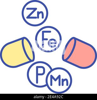Multivitamin supplement RGB color icon. Multi mineral complex for healthy diet. Health care. Medicament, pills. Nutrient, nourishment complex. Dietary Stock Vector