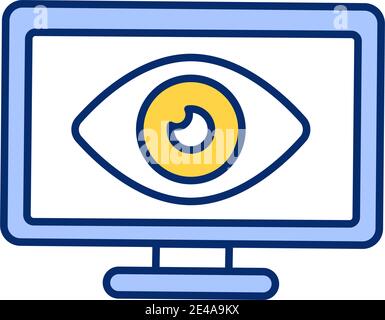 Monitor employee activity on computer RGB color icon. Illegal online surveillance. Hidden spying. Personal privacy intrusion. Internet observation on Stock Vector