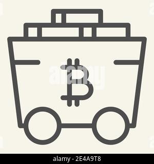 Bitcoin mining cart line icon. Crypto carriage vector illustration isolated on white. Bitcoin transportation outline style design, designed for web Stock Vector
